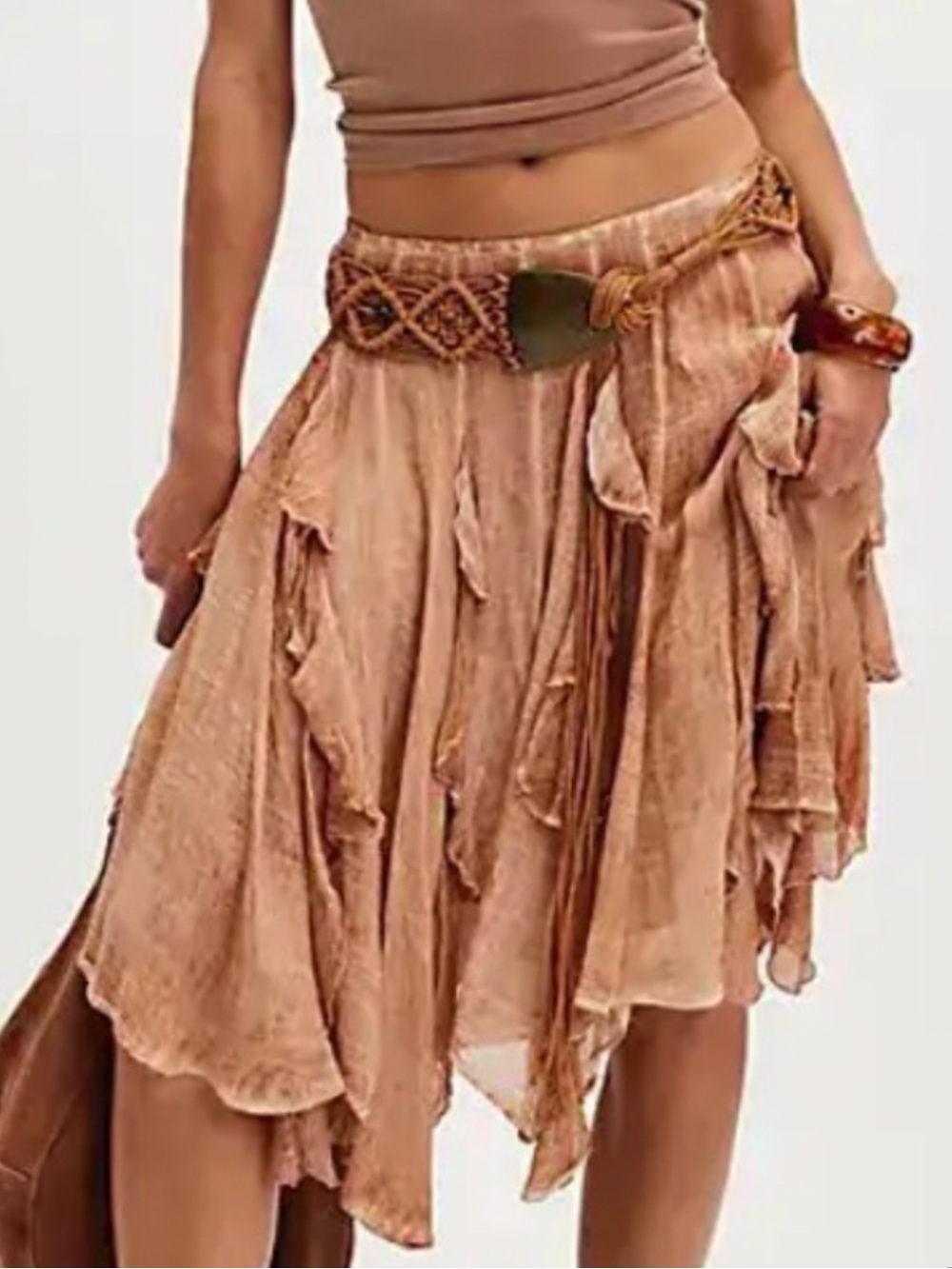 FREE PEOPLE SUSANA TIERED SKIRT MEDIUM CARAMEL SANDUNE